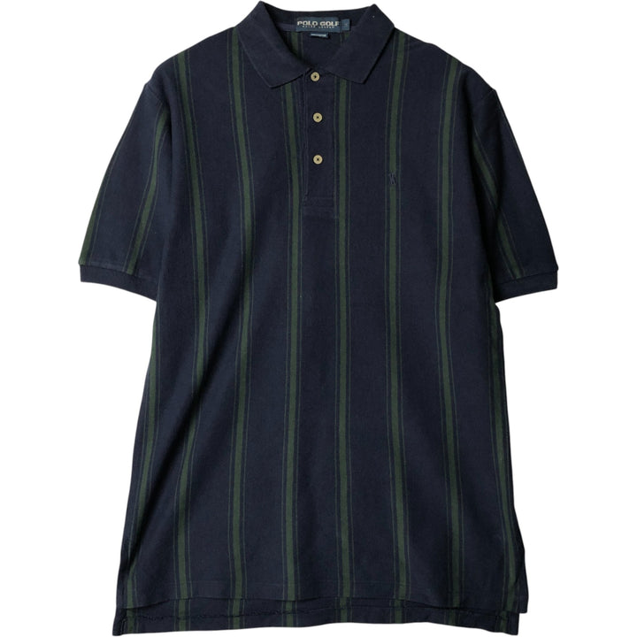 Ralph Lauren POLO GOLF short-sleeved striped polo shirt, men's size M cotton navy blue type Vintage Second Hand
