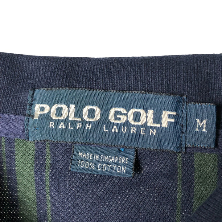 Ralph Lauren POLO GOLF short-sleeved striped polo shirt, men's size M cotton navy blue type Vintage Second Hand