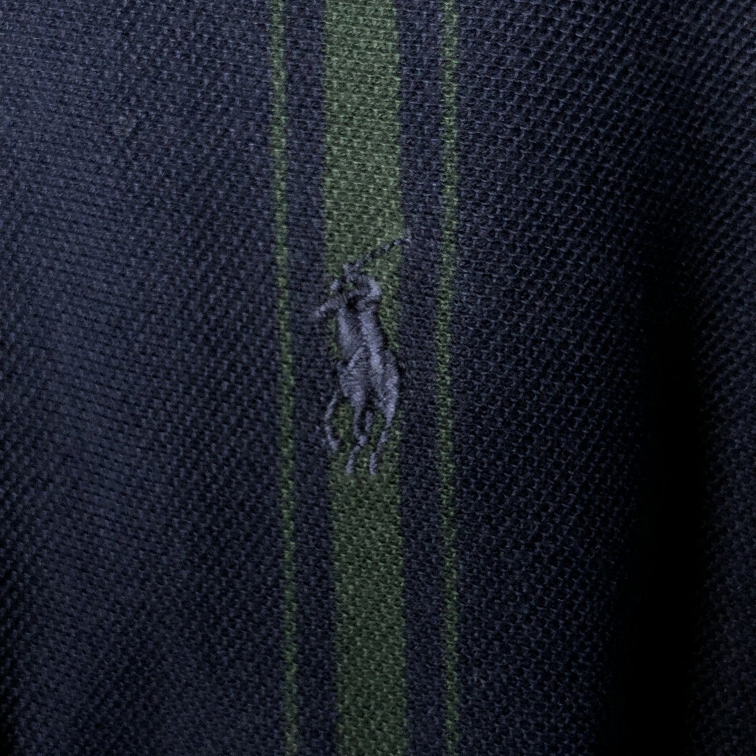 Ralph Lauren POLO GOLF short-sleeved striped polo shirt, men's size M cotton navy blue type Vintage Second Hand