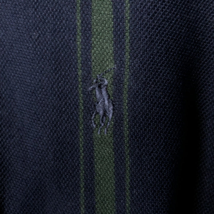 Ralph Lauren POLO GOLF short-sleeved striped polo shirt, men's size M cotton navy blue type Vintage Second Hand