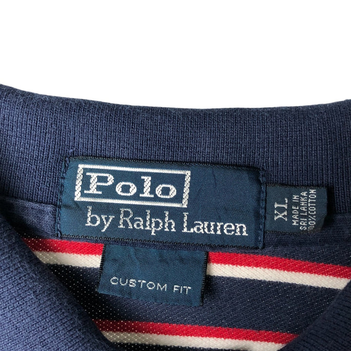Ralph Lauren POLO by Ralph Lauren CUSTOM FIT short sleeve striped polo shirt men's XL size cotton navy blue type Vintage Second Hand