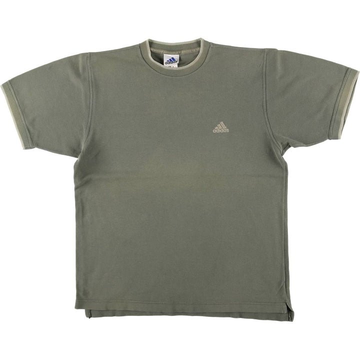 90s-00'S Adidas logo T-shirt, men's size L cotton Khaki type Vintage Second Hand