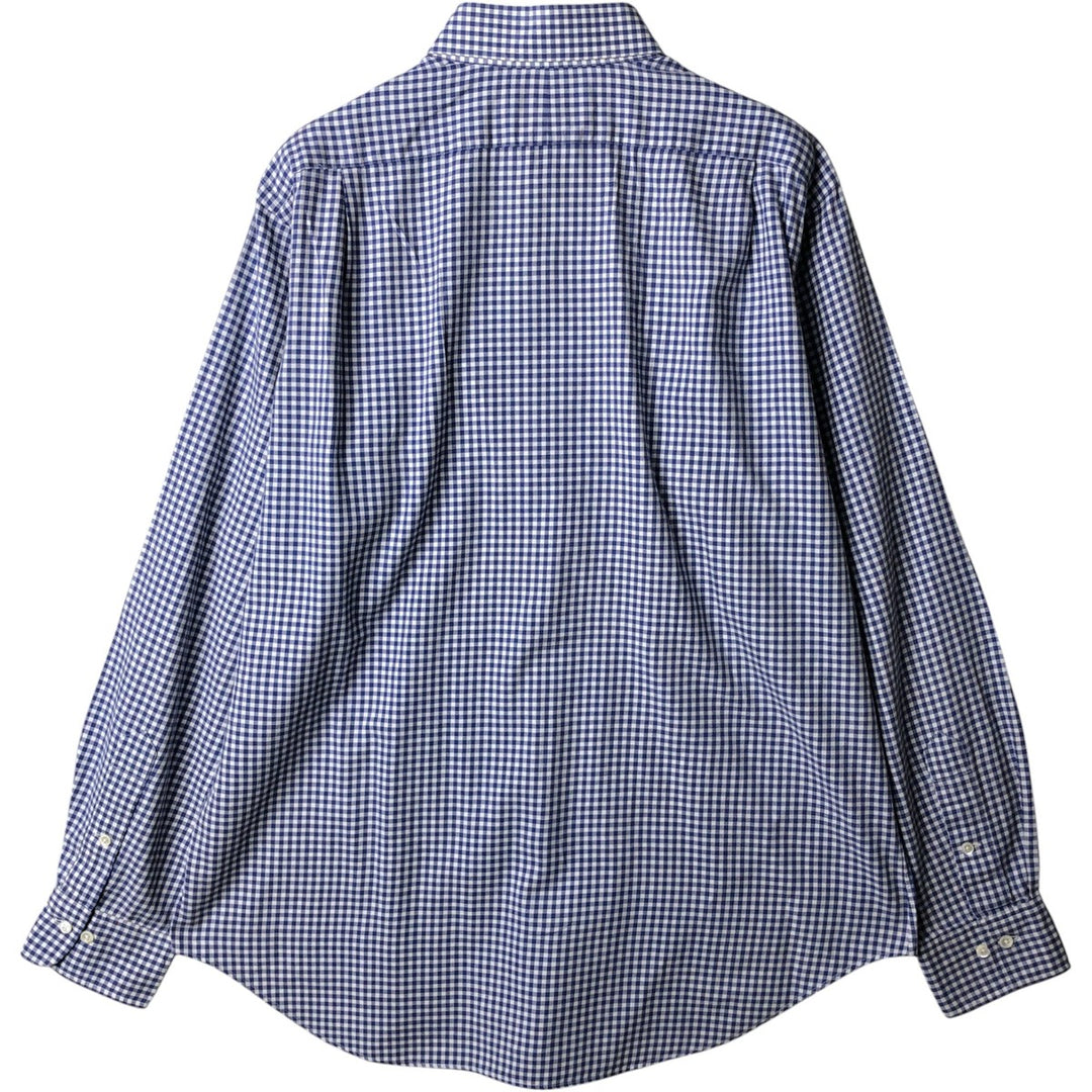 Ralph Lauren Regent Classic Fit Gingham Check Wide Collar Long Sleeve Cotton Check Shirt, Men's Size L cotton Navy blue Vintage Second Hand