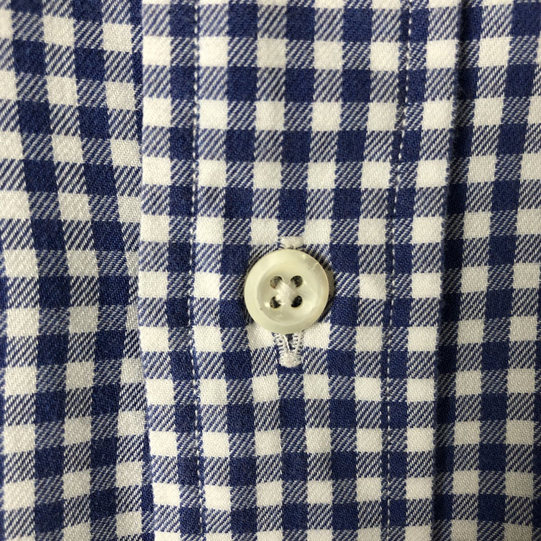 Ralph Lauren Regent Classic Fit Gingham Check Wide Collar Long Sleeve Cotton Check Shirt, Men's Size L cotton Navy blue Vintage Second Hand