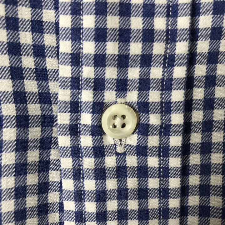 Ralph Lauren Regent Classic Fit Gingham Check Wide Collar Long Sleeve Cotton Check Shirt, Men's Size L cotton Navy blue Vintage Second Hand