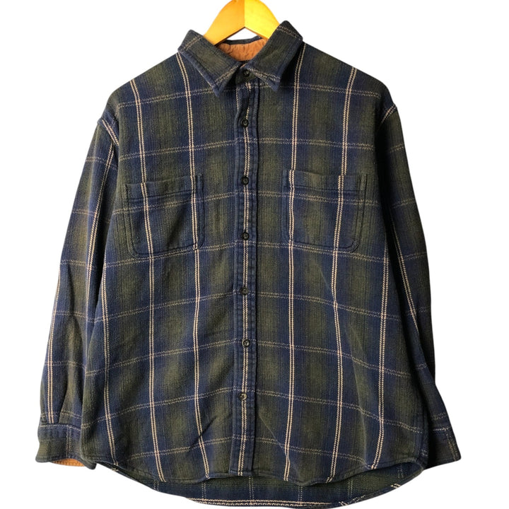 Long sleeve flannel check shirt, men's size L cotton blue type Vintage Second Hand