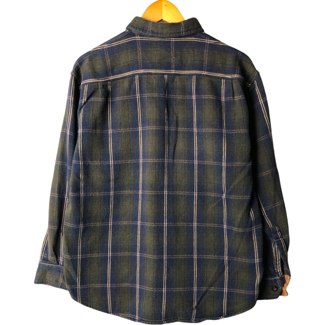 Long sleeve flannel check shirt, men's size L cotton blue type Vintage Second Hand