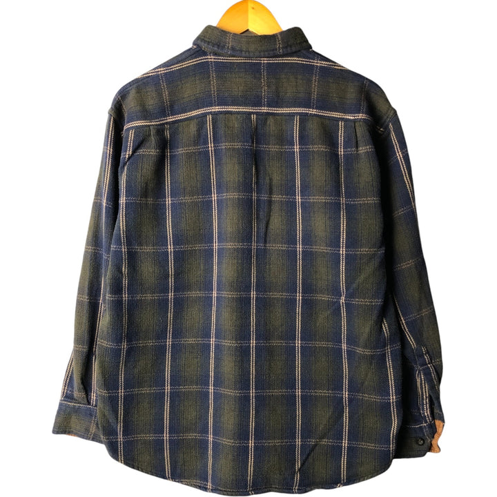 Long sleeve flannel check shirt, men's size L cotton blue type Vintage Second Hand