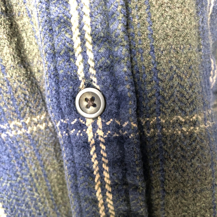 Long sleeve flannel check shirt, men's size L cotton blue type Vintage Second Hand
