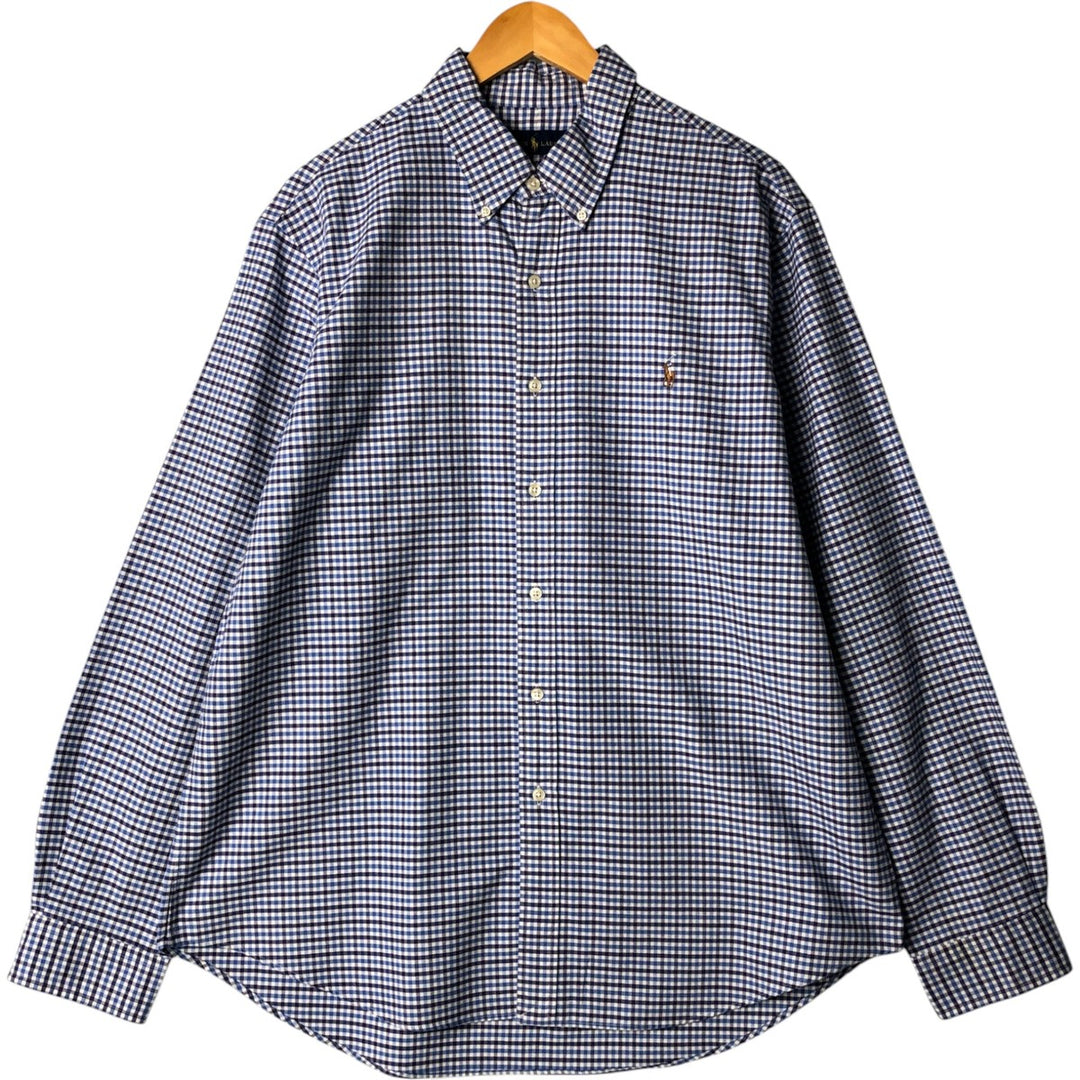 Ralph Lauren long sleeve button down check shirt, men's XL size cotton Navy blue Vintage Second Hand