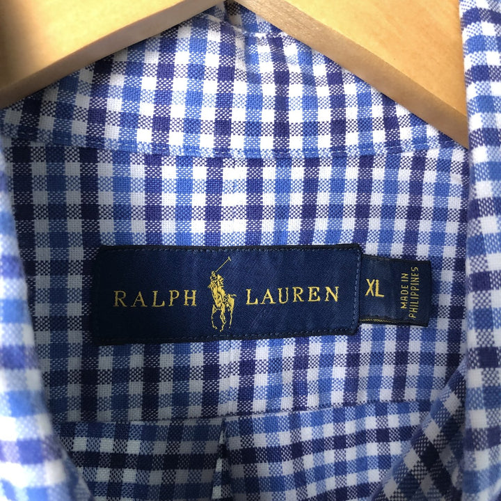 Ralph Lauren long sleeve button down check shirt, men's XL size cotton Navy blue Vintage Second Hand