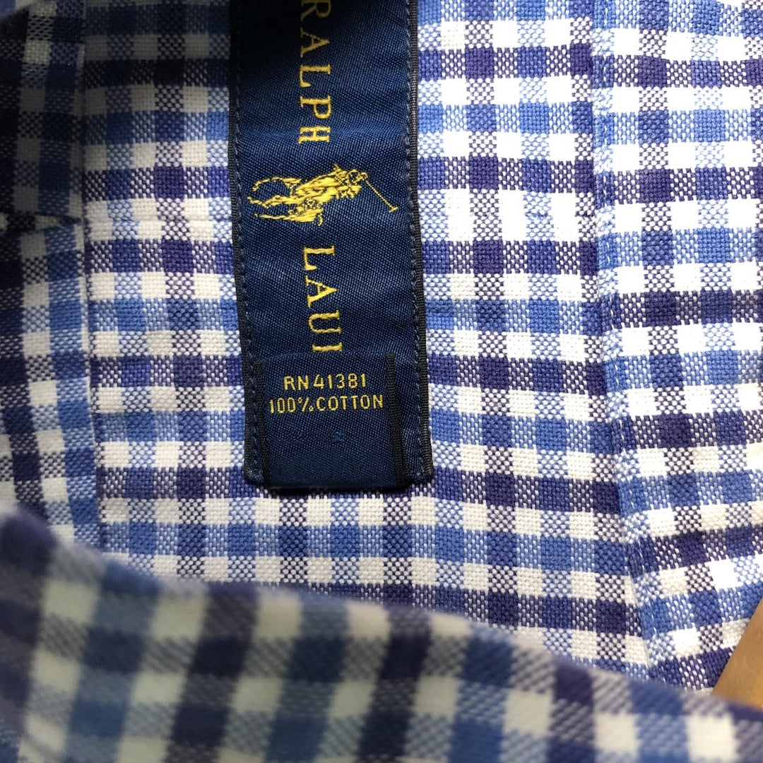 Ralph Lauren long sleeve button down check shirt, men's XL size cotton Navy blue Vintage Second Hand