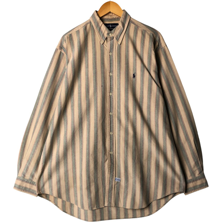 Ralph Lauren Multi-Stripe Long Sleeve Button-Down Striped Shirt, Men's XL cotton Beige type Vintage Second Hand