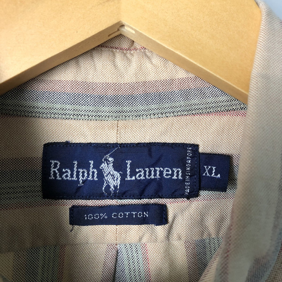 Ralph Lauren Multi-Stripe Long Sleeve Button-Down Striped Shirt, Men's XL cotton Beige type Vintage Second Hand