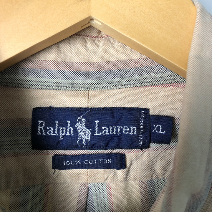 Ralph Lauren Multi-Stripe Long Sleeve Button-Down Striped Shirt, Men's XL cotton Beige type Vintage Second Hand