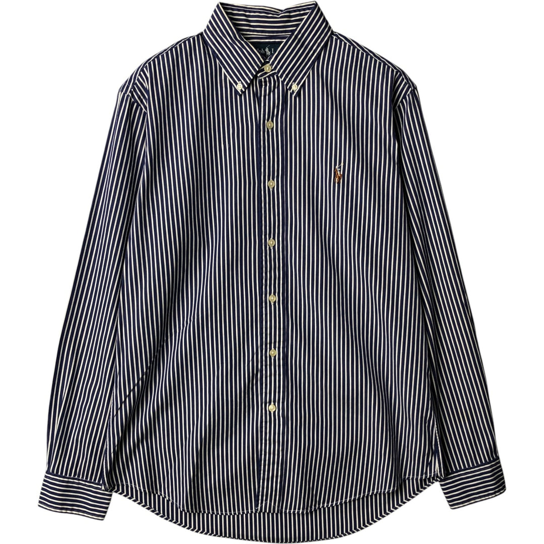 Ralph Lauren CUSTOM FIT long sleeve button down striped shirt men's size M cotton navy blue type Vintage Second Hand