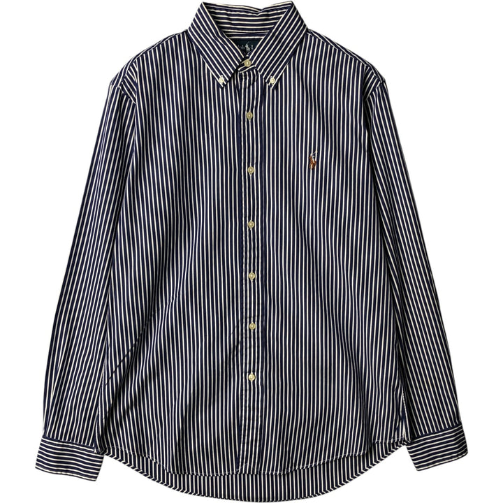 Ralph Lauren CUSTOM FIT long sleeve button down striped shirt men's size M cotton navy blue type Vintage Second Hand
