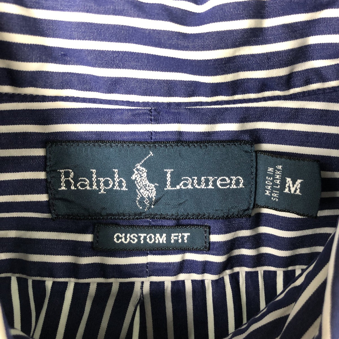 Ralph Lauren CUSTOM FIT long sleeve button down striped shirt men's size M cotton navy blue type Vintage Second Hand