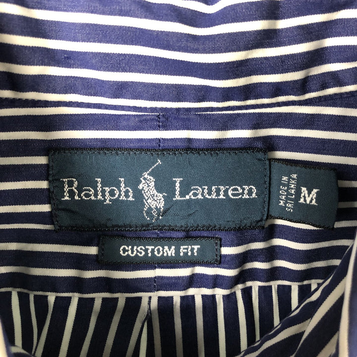 Ralph Lauren CUSTOM FIT long sleeve button down striped shirt men's size M cotton navy blue type Vintage Second Hand
