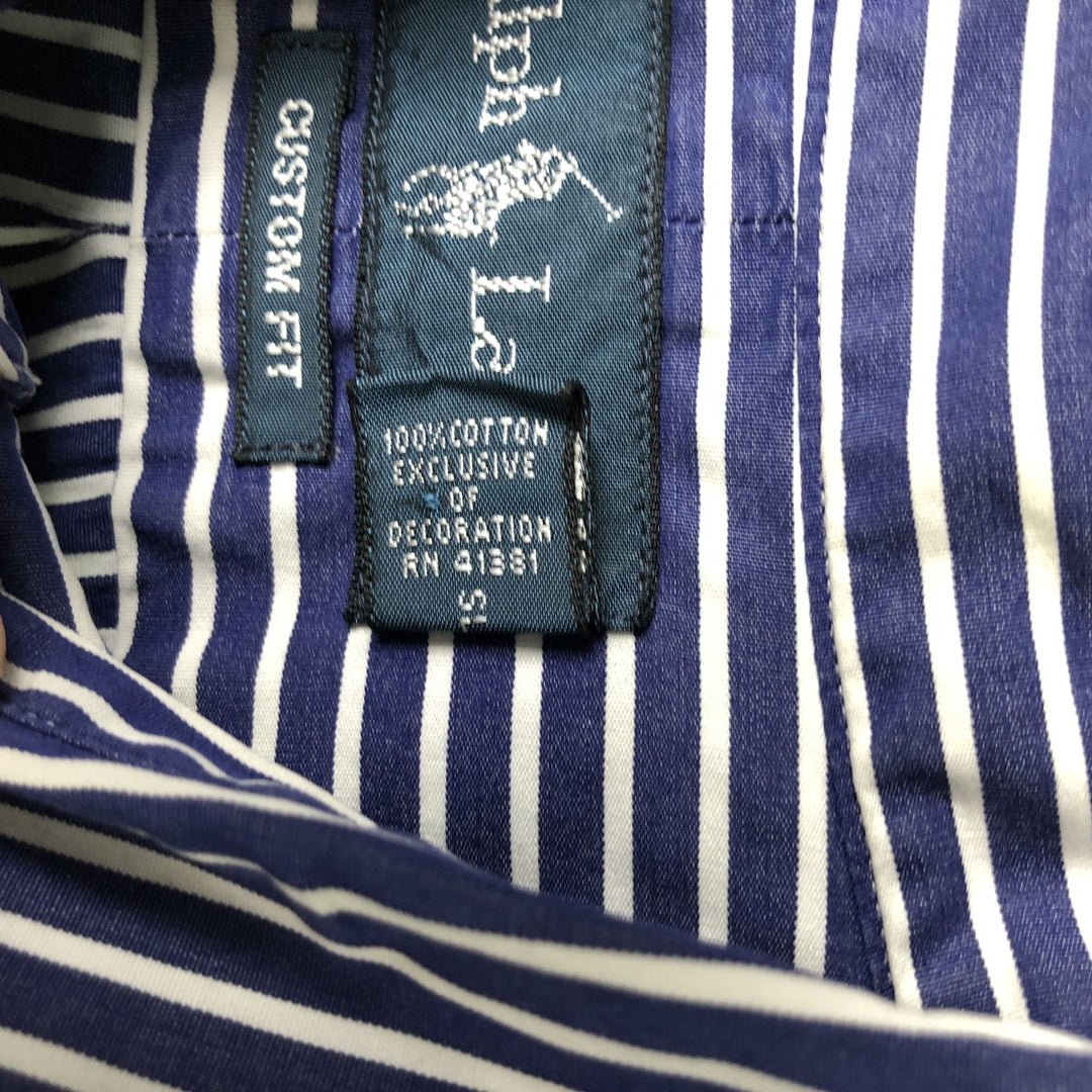Ralph Lauren CUSTOM FIT long sleeve button down striped shirt men's size M cotton navy blue type Vintage Second Hand