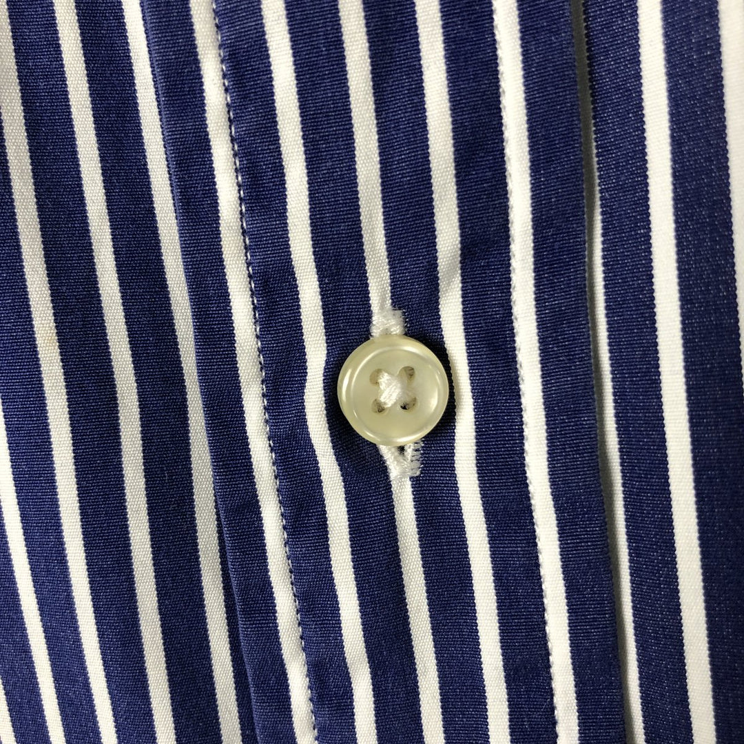 Ralph Lauren CUSTOM FIT long sleeve button down striped shirt men's size M cotton navy blue type Vintage Second Hand