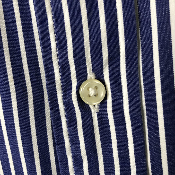 Ralph Lauren CUSTOM FIT long sleeve button down striped shirt men's size M cotton navy blue type Vintage Second Hand