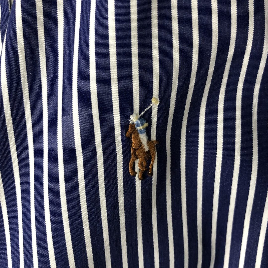 Ralph Lauren CUSTOM FIT long sleeve button down striped shirt men's size M cotton navy blue type Vintage Second Hand