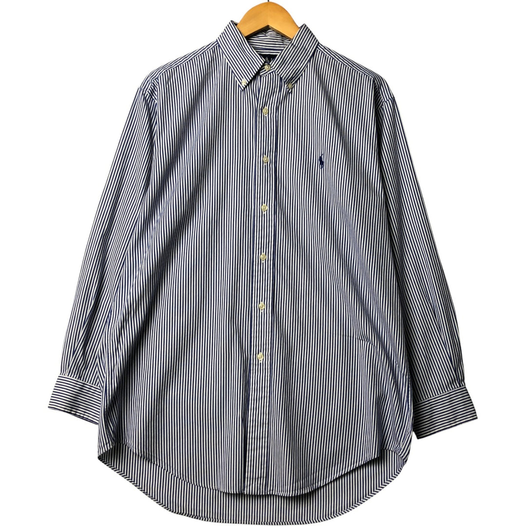 Ralph Lauren Classic Fit Long Sleeve Button Down Striped Shirt, Men's M cotton Navy blue Vintage Second Hand