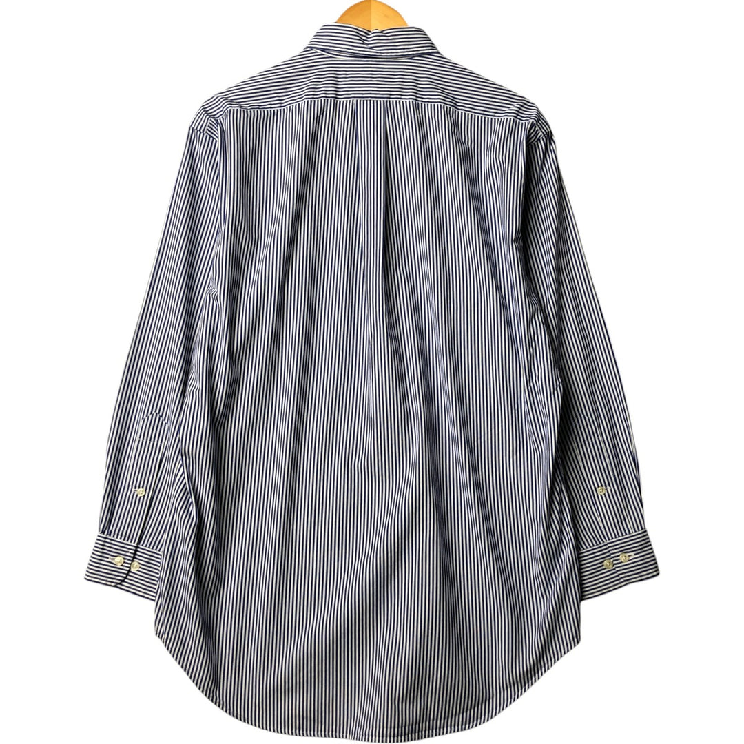 Ralph Lauren Classic Fit Long Sleeve Button Down Striped Shirt, Men's M cotton Navy blue Vintage Second Hand