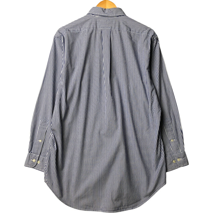 Ralph Lauren Classic Fit Long Sleeve Button Down Striped Shirt, Men's M cotton Navy blue Vintage Second Hand