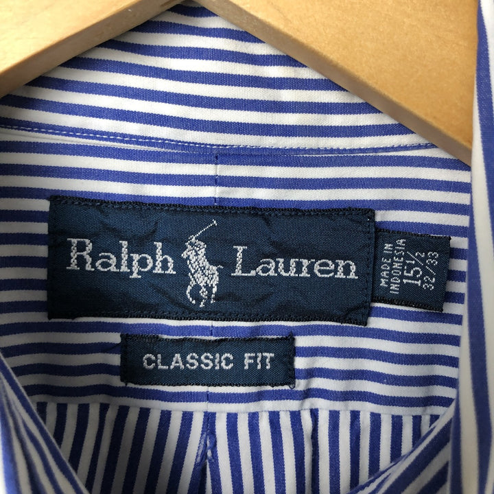 Ralph Lauren Classic Fit Long Sleeve Button Down Striped Shirt, Men's M cotton Navy blue Vintage Second Hand