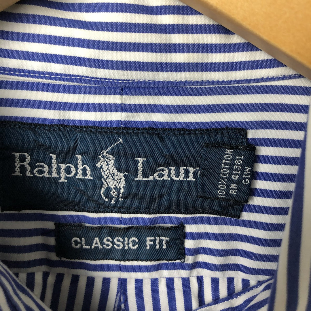 Ralph Lauren Classic Fit Long Sleeve Button Down Striped Shirt, Men's M cotton Navy blue Vintage Second Hand