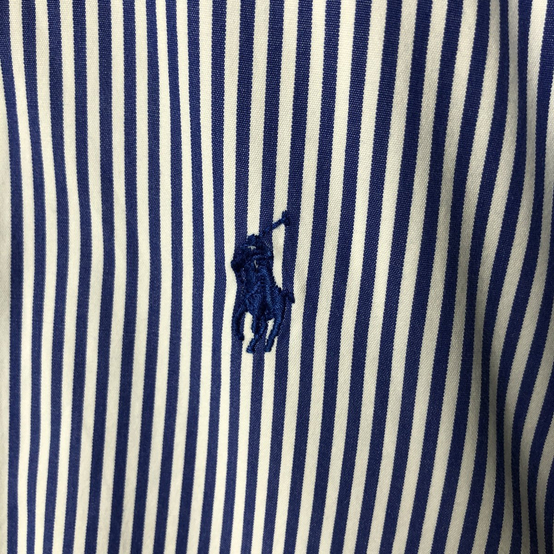Ralph Lauren Classic Fit Long Sleeve Button Down Striped Shirt, Men's M cotton Navy blue Vintage Second Hand