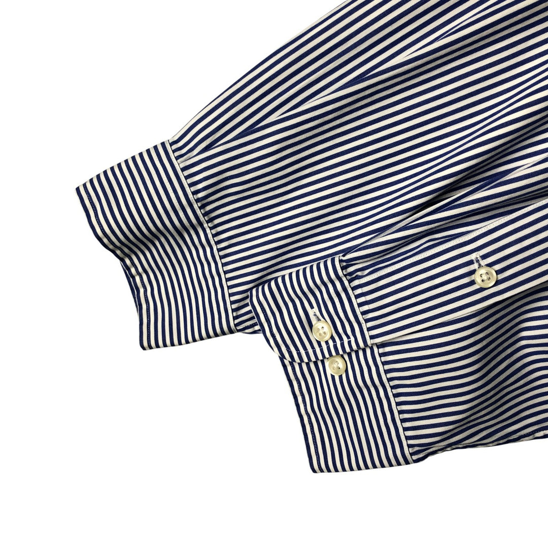 Ralph Lauren Classic Fit Long Sleeve Button Down Striped Shirt, Men's M cotton Navy blue Vintage Second Hand