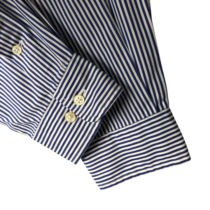 Ralph Lauren Classic Fit Long Sleeve Button Down Striped Shirt, Men's M cotton Navy blue Vintage Second Hand