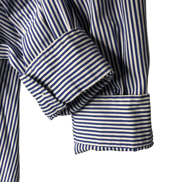Ralph Lauren Classic Fit Long Sleeve Button Down Striped Shirt, Men's M cotton Navy blue Vintage Second Hand