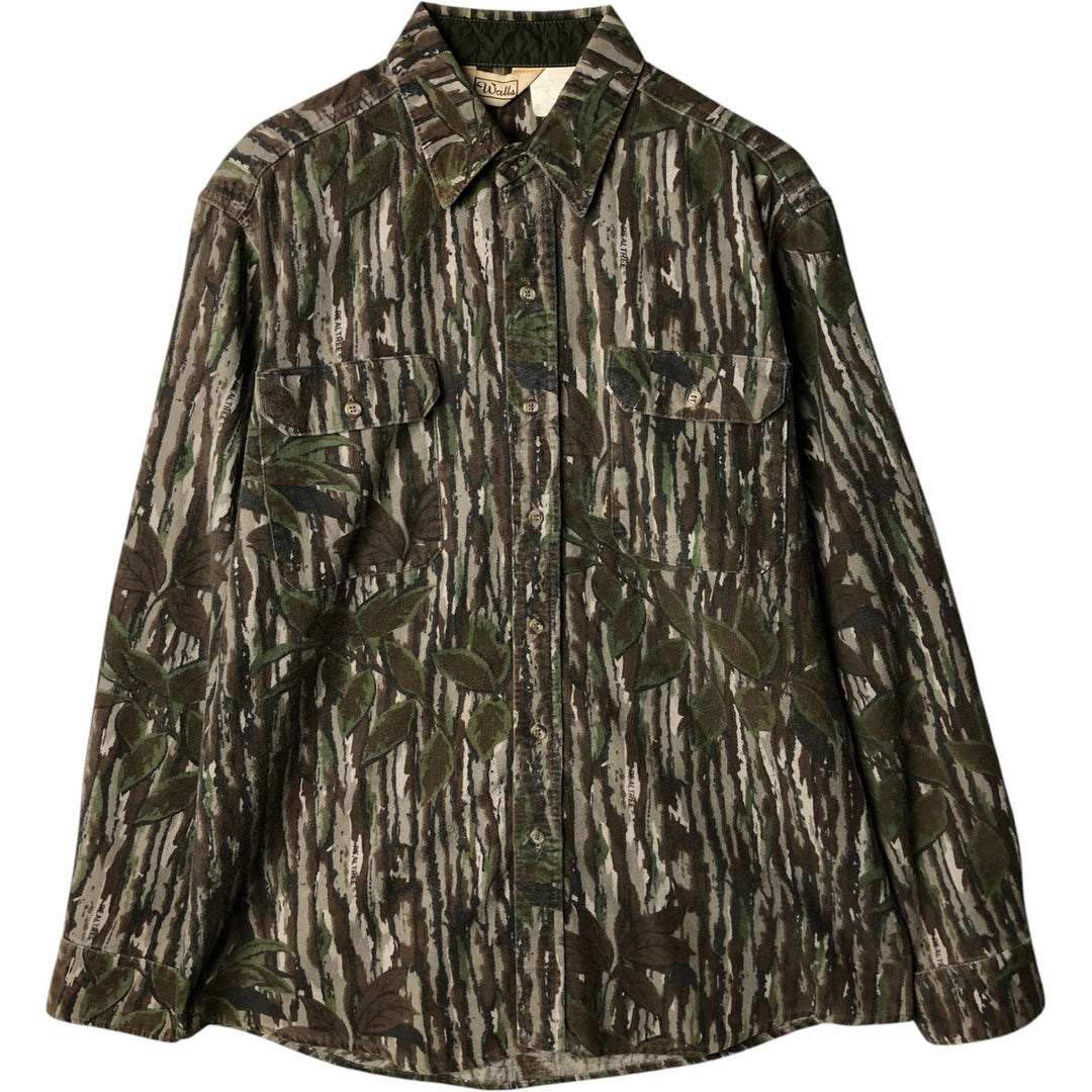 Walls Realtree Camo Camouflage Pattern Long Sleeve Flannel Shirt, Made in USA, Men's Size L cotton Green type dark green Vintage Second Hand