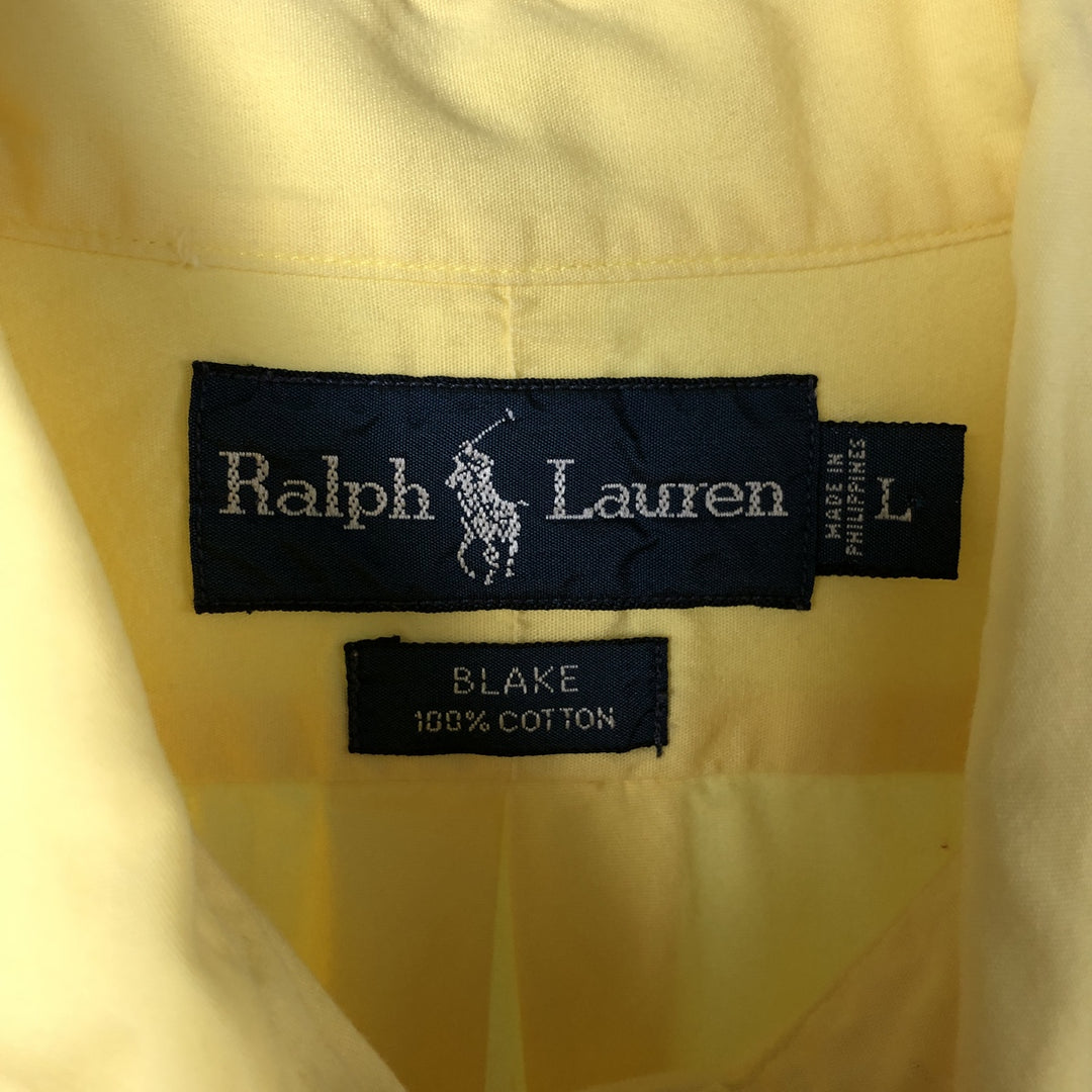 Ralph Lauren BLAKE short sleeve button down shirt, men's size L cotton yellow type Vintage Second Hand