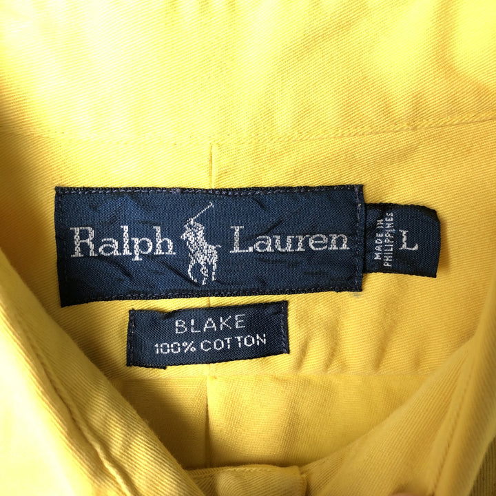 Ralph Lauren BLAKE short sleeve button down shirt, men's size L cotton yellow type Vintage Second Hand