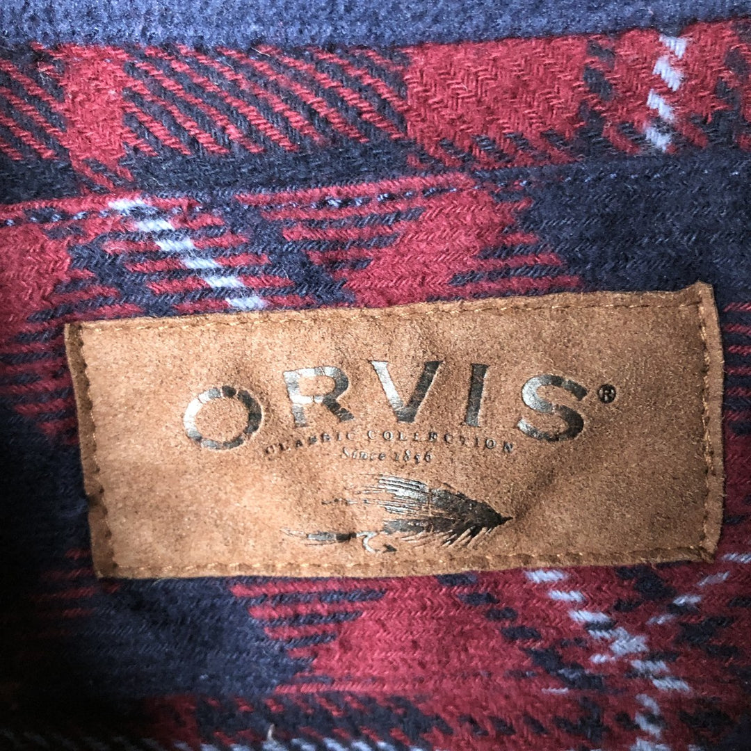 ORVIS Long Sleeve Heavy Flannel Check Shirt, Men's Size L cotton red type Vintage Second Hand