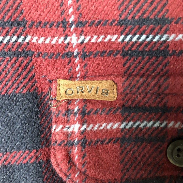 ORVIS Long Sleeve Heavy Flannel Check Shirt, Men's Size L cotton red type Vintage Second Hand