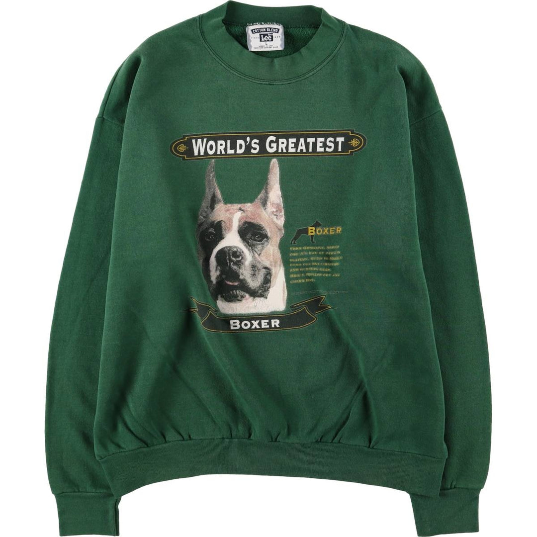 Vintage 90'S Lee Boxer Dog Print Animal Sweatshirt, Made in USA, Men's Size L cotton Green type dark green Vintage Second Hand