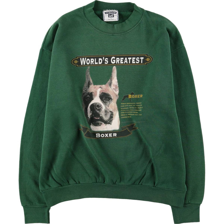 Vintage 90'S Lee Boxer Dog Print Animal Sweatshirt, Made in USA, Men's Size L cotton Green type dark green Vintage Second Hand