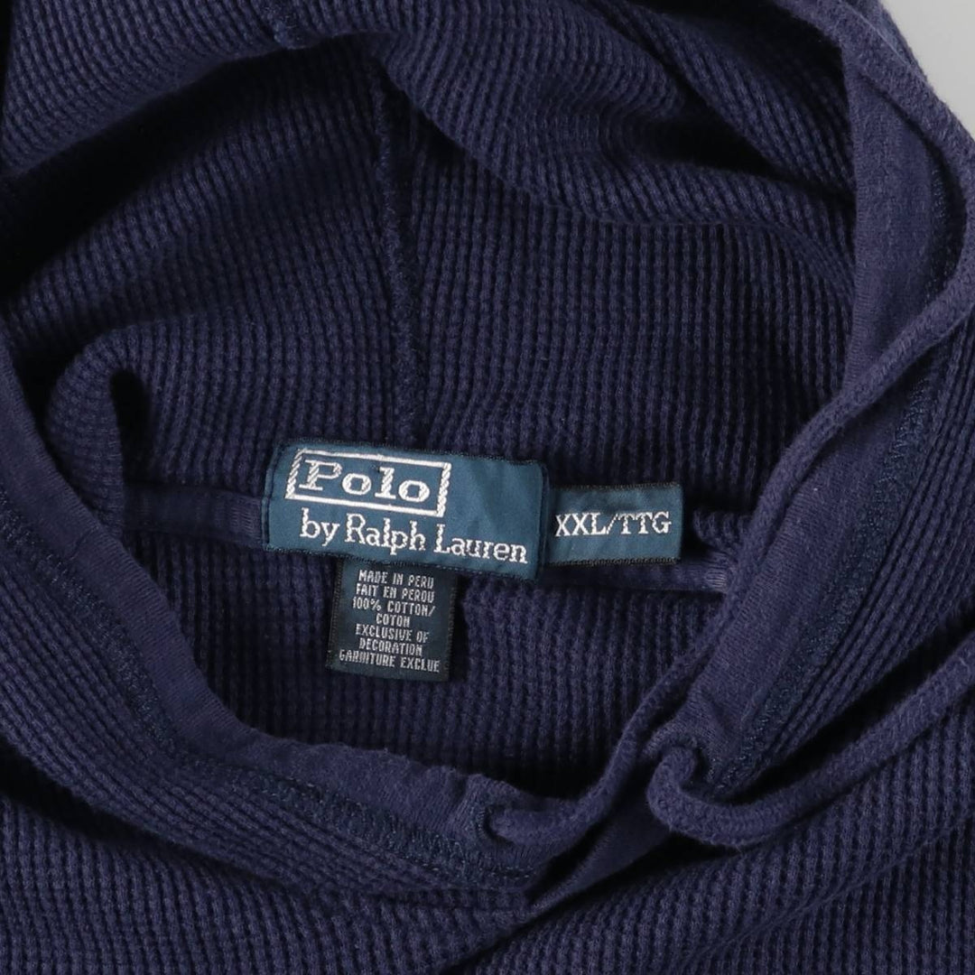 Ralph Lauren POLO by Ralph Lauren Hooded Thermal T-Shirt, Waffle, Men's XXL cotton navy blue type Vintage Second Hand