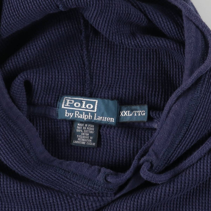 Ralph Lauren POLO by Ralph Lauren Hooded Thermal T-Shirt, Waffle, Men's XXL cotton navy blue type Vintage Second Hand
