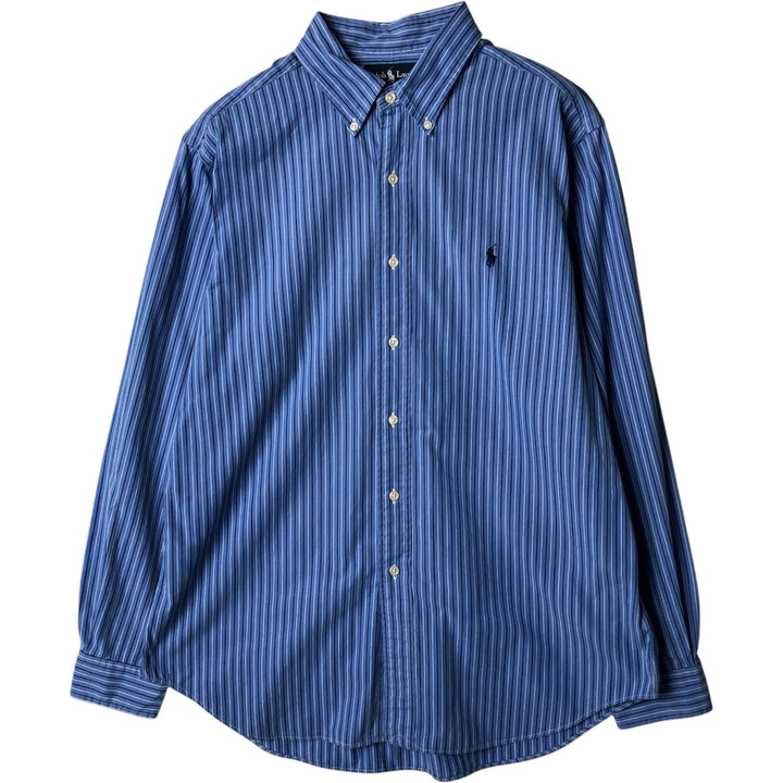 Ralph Lauren Classic Fit Multi-Stripe Long Sleeve Button-Down Striped Shirt, Men's Size L cotton blue type Vintage Second Hand