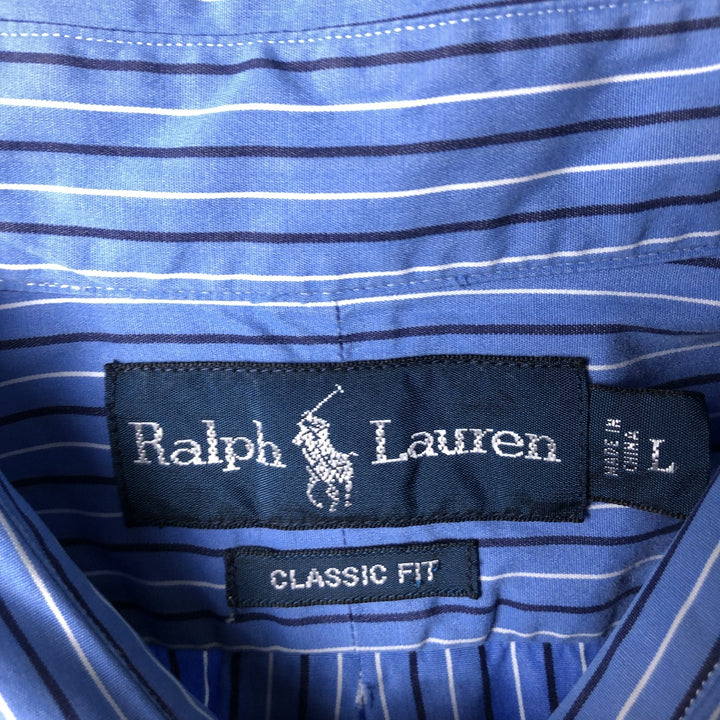 Ralph Lauren Classic Fit Multi-Stripe Long Sleeve Button-Down Striped Shirt, Men's Size L cotton blue type Vintage Second Hand