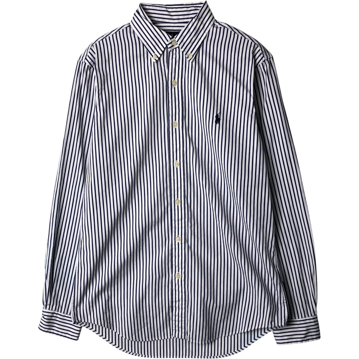Ralph Lauren long sleeve button down striped shirt, men's size M cotton white type Vintage Second Hand