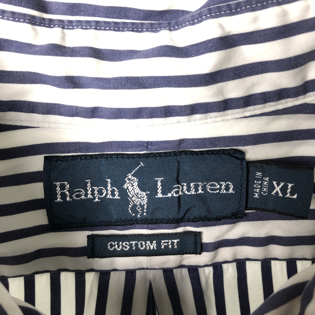 Ralph Lauren CUSTOM FIT long sleeve button down striped shirt men's XL size cotton white type Vintage Second Hand