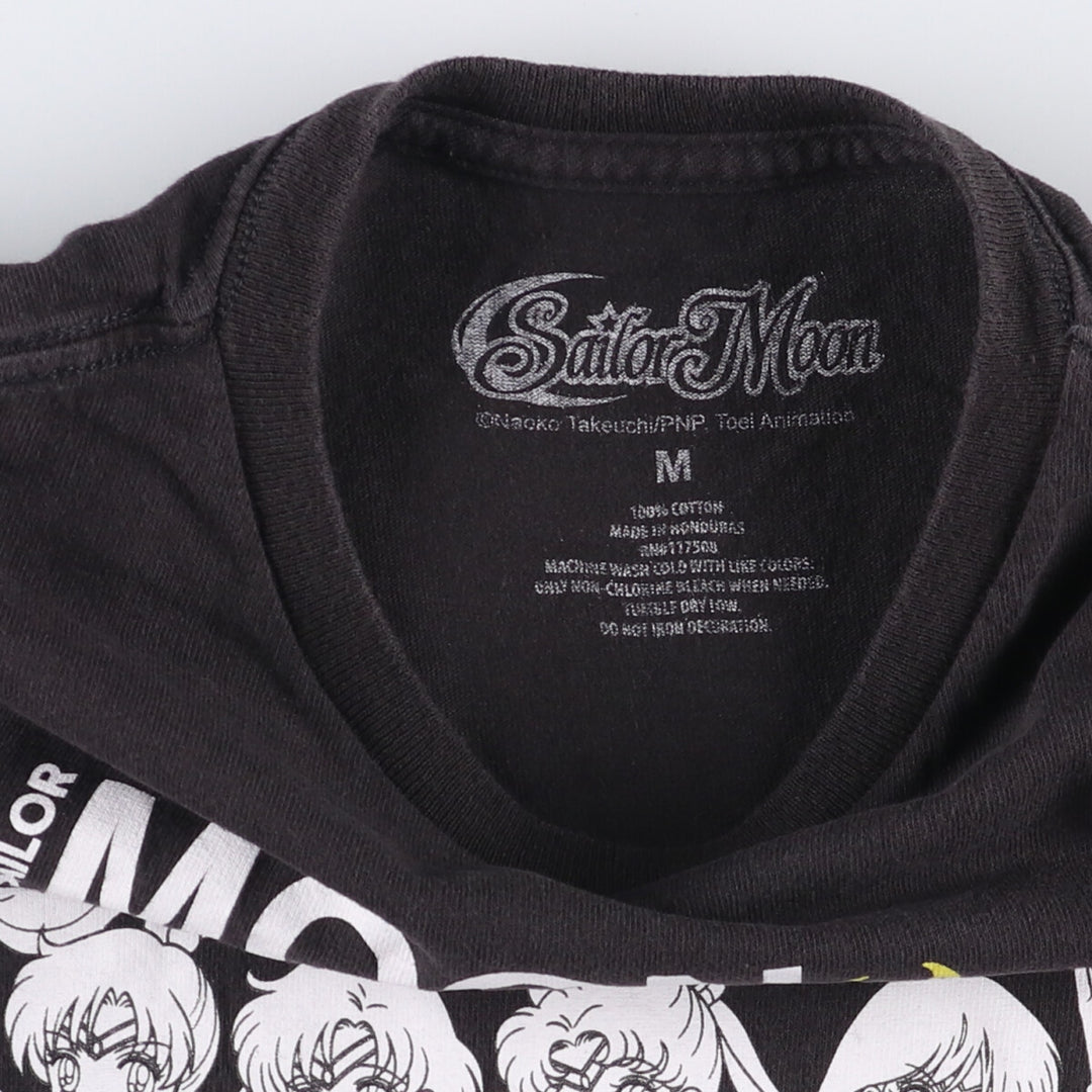 SAILOR MOON Pretty Guardian Sailor Moon Anime Character Print T-shirt Men's M size cotton black type Vintage Second Hand